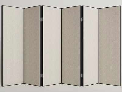 Modern Folding Room Divider With Fabric Panels And Black Frame Design 3d model