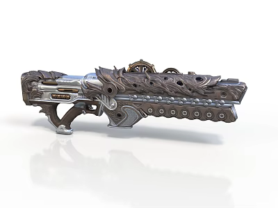 Intricately Carved Ornate Gun With Metallic Texture And Elaborate Decorative Patterns 3d model