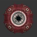 Ornate Red Circular Decorative Platform With Blue Central Emblem Intricate Patterns And Turquoise Accents