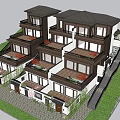 Traditional Chinese Style Multi Story Townhouse with Balconies Dark Roof White Exterior and Green Lawn