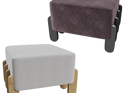 Modern Upholstered Ottoman Footstool With Light Gray And Dark Purple Fabric And Wooden Black Legs 3d model