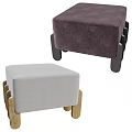 Modern Upholstered Ottoman Footstool With Light Gray And Dark Purple Fabric And Wooden Black Legs