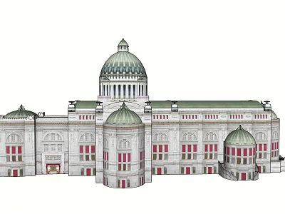 Classical Style Grand Building With Green Domes White Exterior And Red Windows 3d model