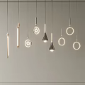 Modern Chandeliers In Various Shapes Star Circular Linear And Cone Illuminated In White Space