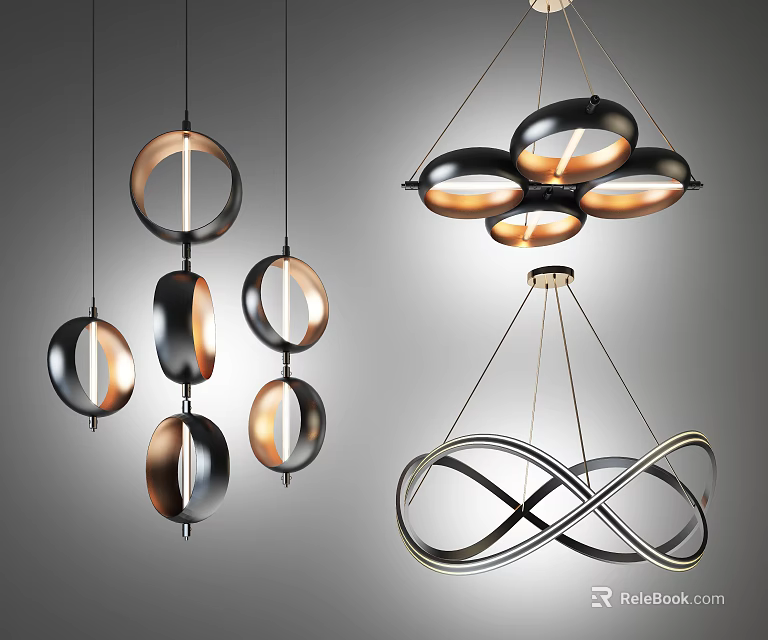 Stylish Modern Chandeliers With Unique Geometric Petal And Infinity Symbol Designs 3d model 