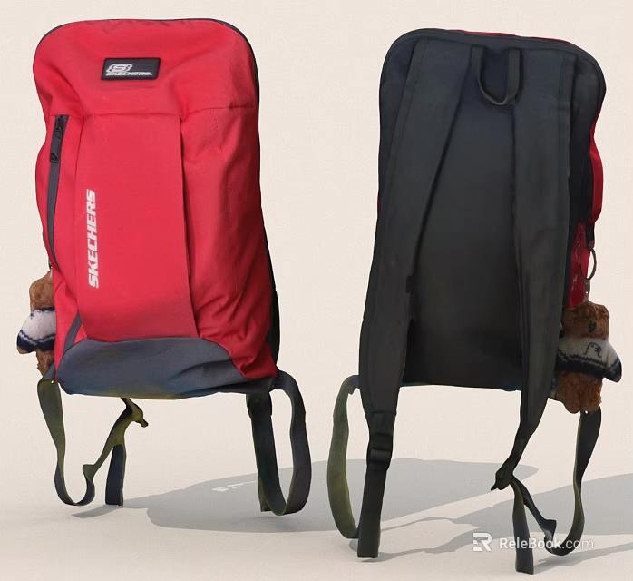Skechers Red And Black Backpacks With Hanging Teddy Bear Accessories 3d model 