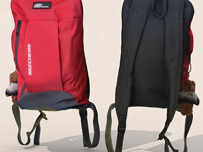 Skechers Red And Black Backpacks With Hanging Teddy Bear Accessories 3d model