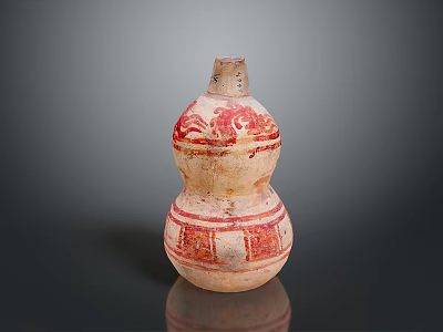 Traditional Gourd Shaped Ceramic Vessel With Red Animal Pattern Design 3d model