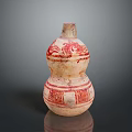 Traditional Gourd Shaped Ceramic Vessel With Red Animal Pattern Design