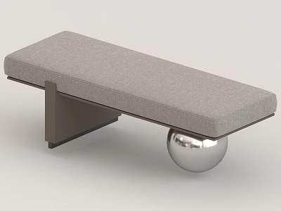 Stylish Modern Gray Upholstered Sofa Bench With Metal Sphere Base 3d model