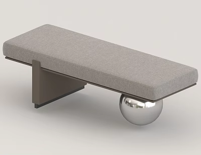 Stylish Modern Gray Upholstered Sofa Bench With Metal Sphere Base 3d model