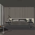 Modern Bedroom Interior With Large Bed Wooden Panel Wall And Floor To Ceiling Window