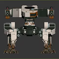 Futuristic Quadruped Mech Character With Turrets Orange Green White Armor Plating