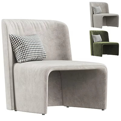 Modern Gray Accent Chair with Black and White Checkered Pillow and Green Design 3d model