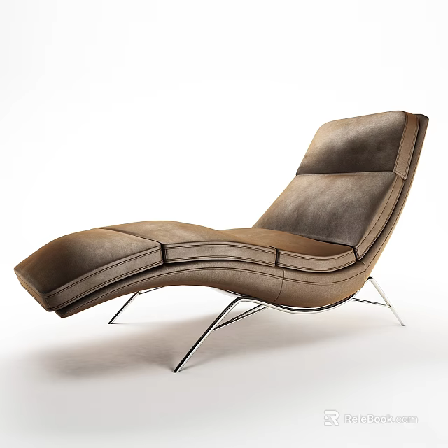 Modern Brown Leather Ottoman With Sleek Design And Metal Legs 3d model 