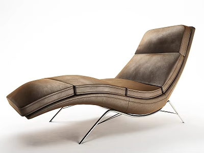 Modern Brown Leather Ottoman With Sleek Design And Metal Legs 3d model