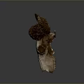 Artistic Ram Skull Sculpture With Intricate Carved Horns And Textured Details
