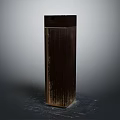Dark Upright Refrigerator Freezer With Wood Grain Texture On Gray Floor