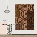 Modern Geometric Pattern Tapestry In Brown Black Beige On Wall With Marble Top Round Table 3d model