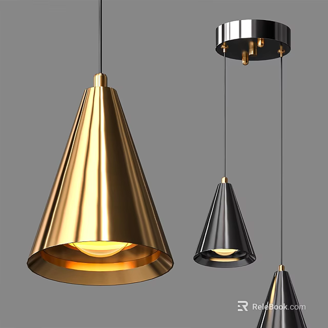 Modern Gold And Black Conical Metal Pendant Lights For Contemporary Interiors 3d model 