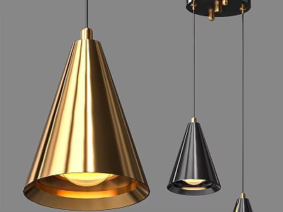 Modern Gold And Black Conical Metal Pendant Lights For Contemporary Interiors 3d model
