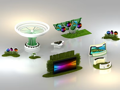 Modern Creative Display Shelves with Unique Structures and Colorful Decorative Elements 3d model