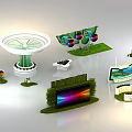 Modern Creative Display Shelves with Unique Structures and Colorful Decorative Elements 3d model