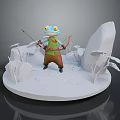 Frog with a bow and arrow standing among rocks and plants