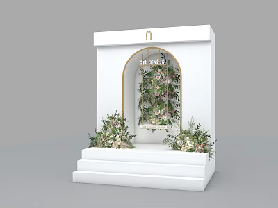 Elegant White Archway Photo Spot With Green Plants Flowers And Steps 3d model