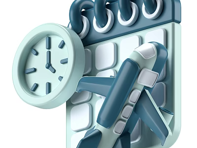 Stylish Home Decorative Ornament Set With Calendar Clock And Airplane Model 3d model