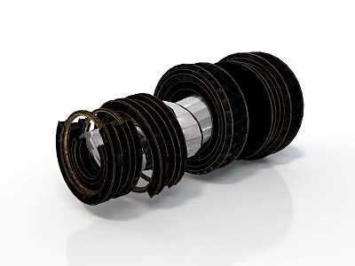 3D Rendered Mechanical Equipment Component with Stacked Black Rings and Silver Central Shaft 3d model