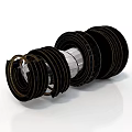 3D Rendered Mechanical Equipment Component with Stacked Black Rings and Silver Central Shaft