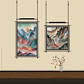 Colorful Mountain Landscape Paintings as Modern Interior Wall Decor in Living Room