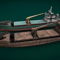 Two Cargo Ships With Crane And Different Colors On Green Background