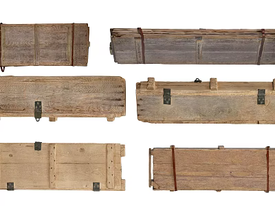 Wooden Storage Boxes with Metal Buckles and Rope Binding for Public Facilities 3d model