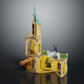 Yellow Toy Furniture Building Model With Green Spire And Staircase Design
