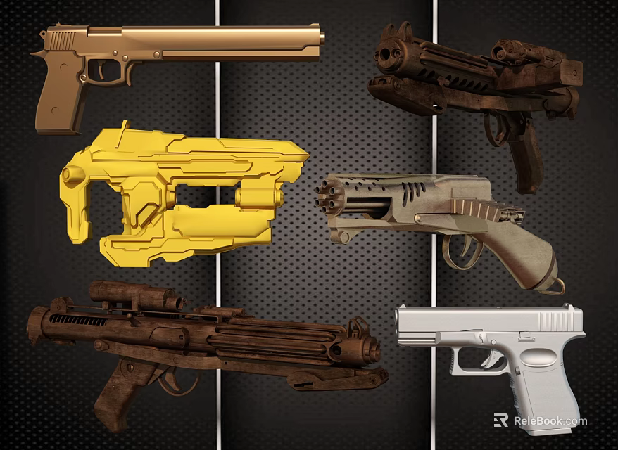 Diverse Weapons Collection Featuring Modern Pistols And Sci Fi Gun Designs 3d model 