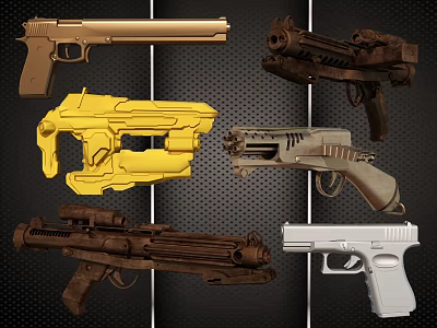 Diverse Weapons Collection Featuring Modern Pistols And Sci Fi Gun Designs 3d model