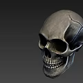 Realistic Detailed Silver Gray Human Skull With Crack On Green Background