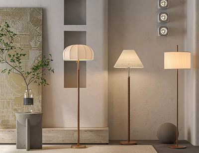 Modern Floor Lamps in Contemporary Interior With Decorative Painting Green Plant And Wall Decor 3d model