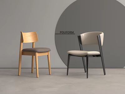 POLIFORM Modern Dining Chairs with Wooden Frame Grey Cushion and Black Frame Beige Cushion 3d model