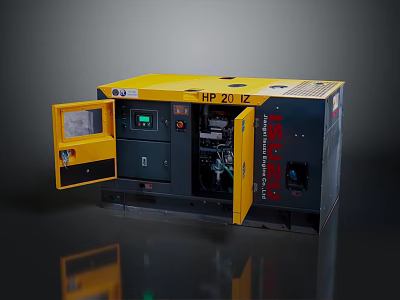 Yellow And Black HP 20 12 Generator With Open Door Showing Internal Components 3d model