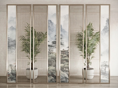 screen partition landscape painting screen 3d model