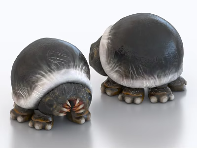 Two Reptile Turtles Retracted into Black and White Textured Shells Displaying Claws 3d model