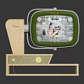 Vintage Electronic TV Set With Wooden Base And Green Screen