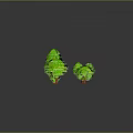 3D Rendered Green Trees with Brown Trunks Different Sizes and Ground Reflections on Gray Background