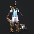 3D Character With Light Blue Shirt White Shorts Goggles Backpack Mechanical Device Golden Knee Pads