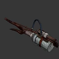 Homemade Rusty Weapon Featuring Green Canister Black Hose and Red Metal Parts