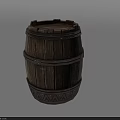 Barrel Shaped Ceramic Ware With Wood Grain Pattern And Decorative Metal Hoops On Base