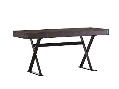 Modern Dark Wooden Desk With Cross Legs And Drawer Design For Home Office 3d model